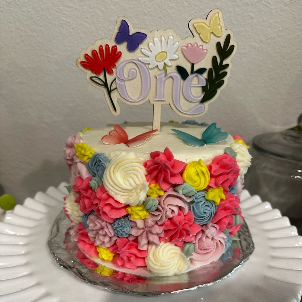 Floral 'One' Cake Topper - Multicolor